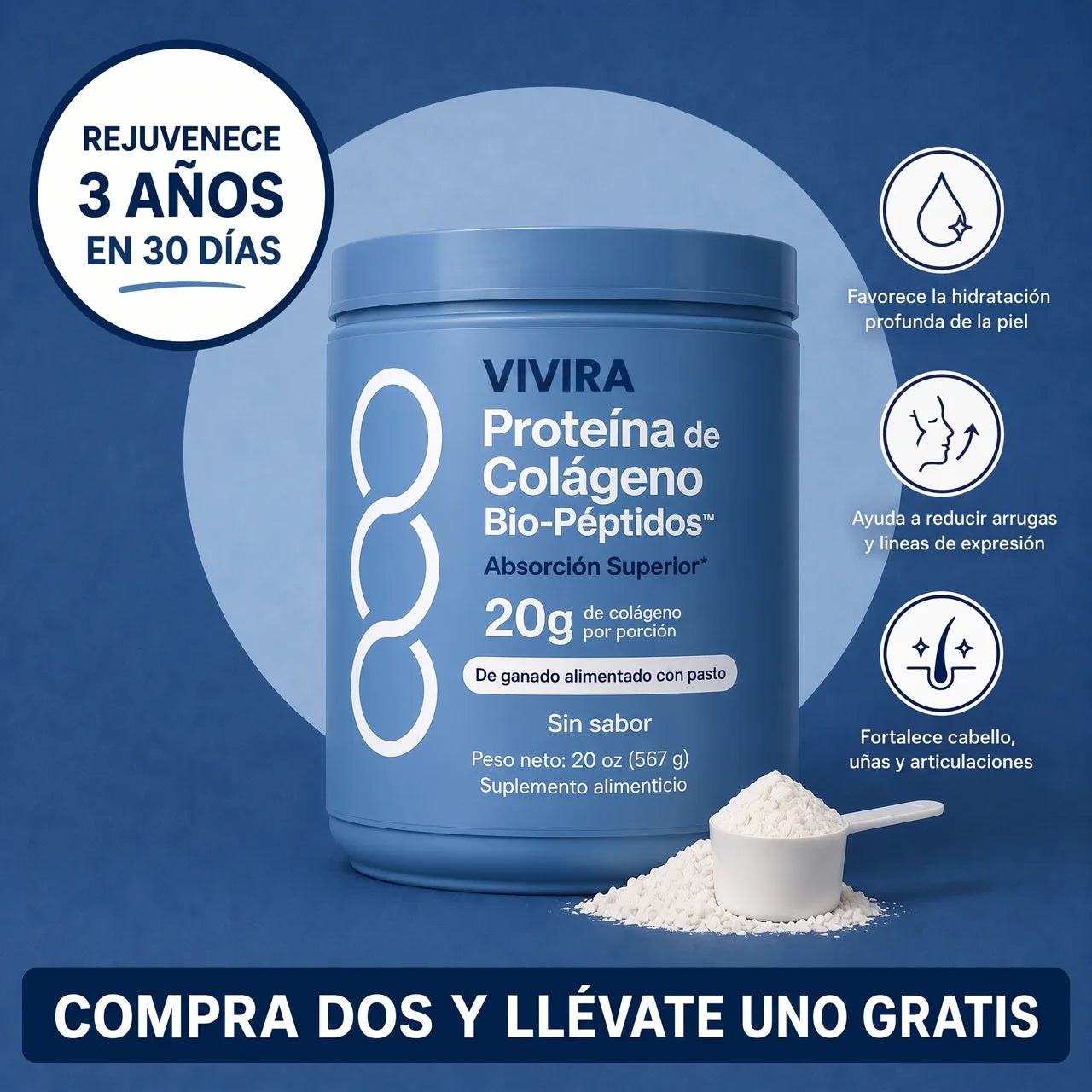 Colágeno en Polvo con Bio-Péptidos | Vivira®